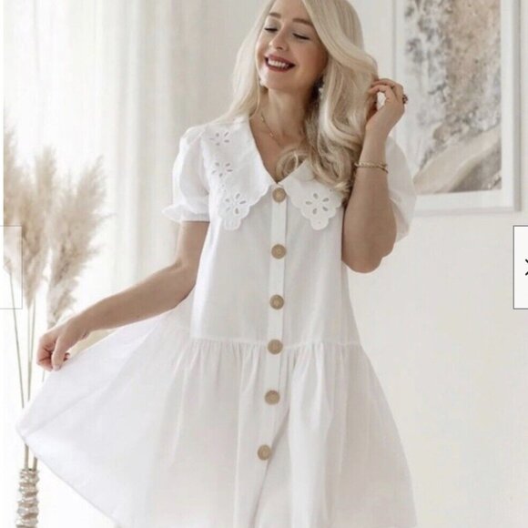 Zara Dresses & Skirts - Zara White Embroidered Collared Dress -SIZE Small NEW WITH TAG!